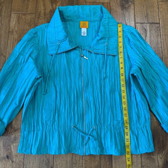 Ruby Rd. Womens Shiny Teal Rayon Blend Roll Tab Sleeve Zip-Up Jacket Sz 18 - Picture 3 of 5